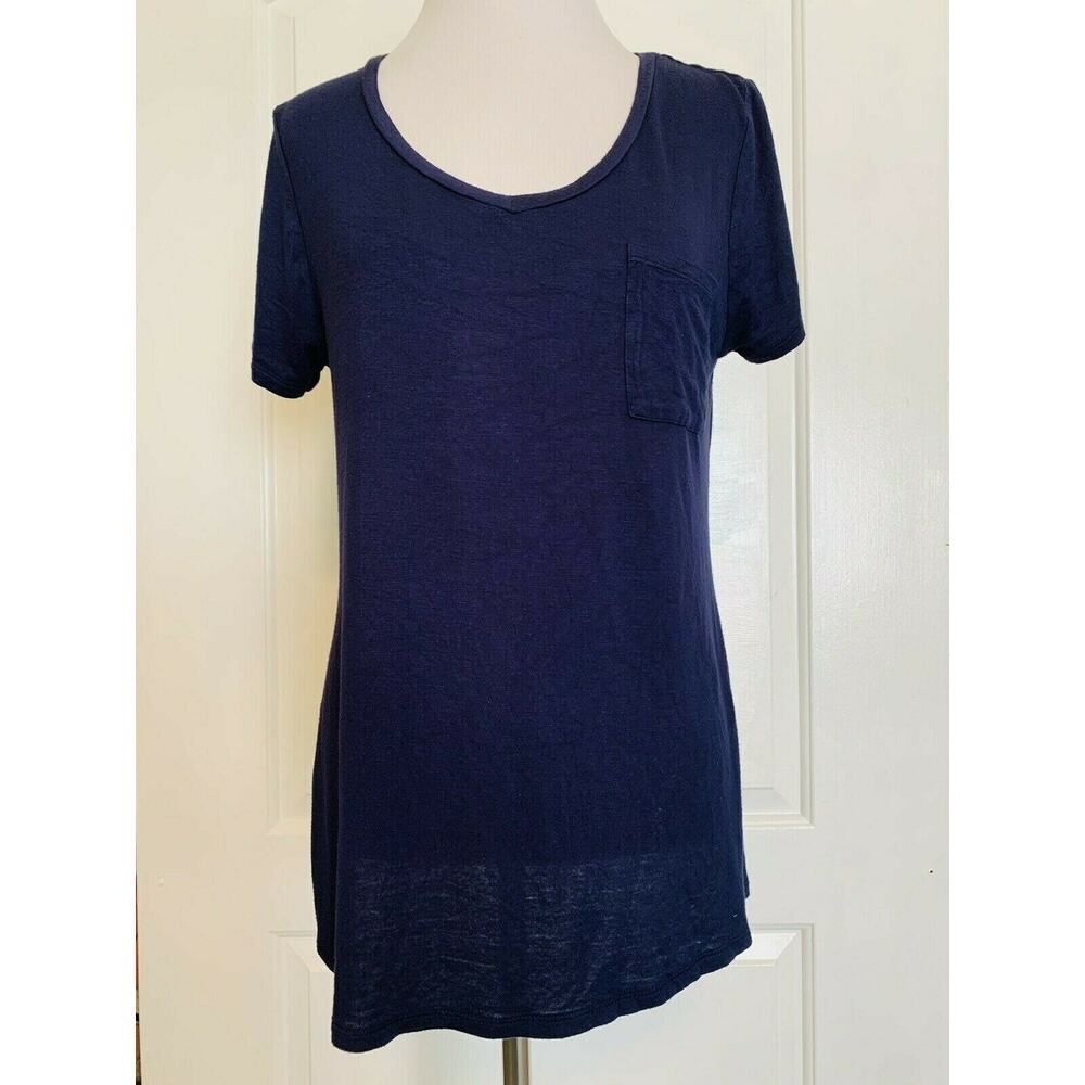 ACTIVE BASIC USA Short Sleeve T-Shirt Navy Blue Stretch Soft Basic M Tee Read